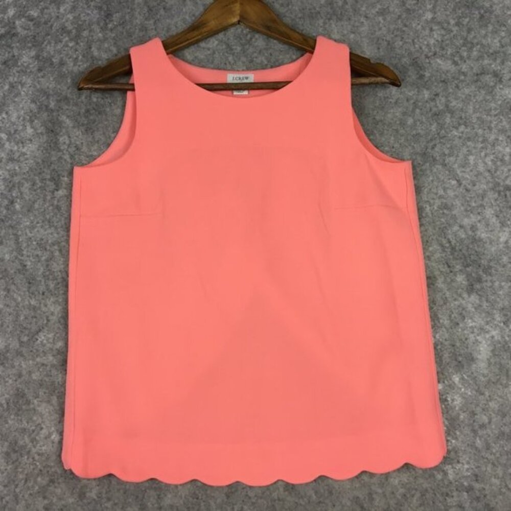 J Crew Top XXS Womens Scallop Hem Open Overlapped Back Solid Casual Preppy Pink